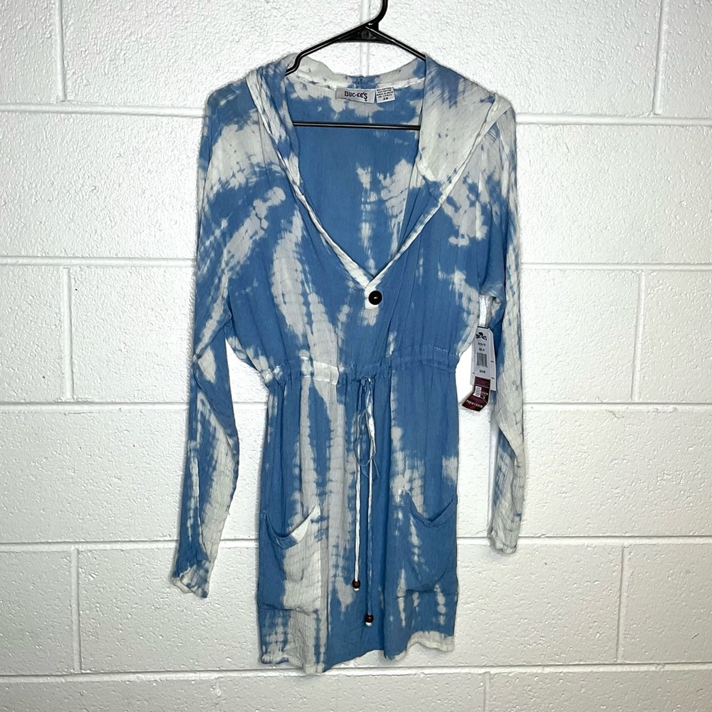 Women’s Blue Tie-Dye Hooded Swim Coverup